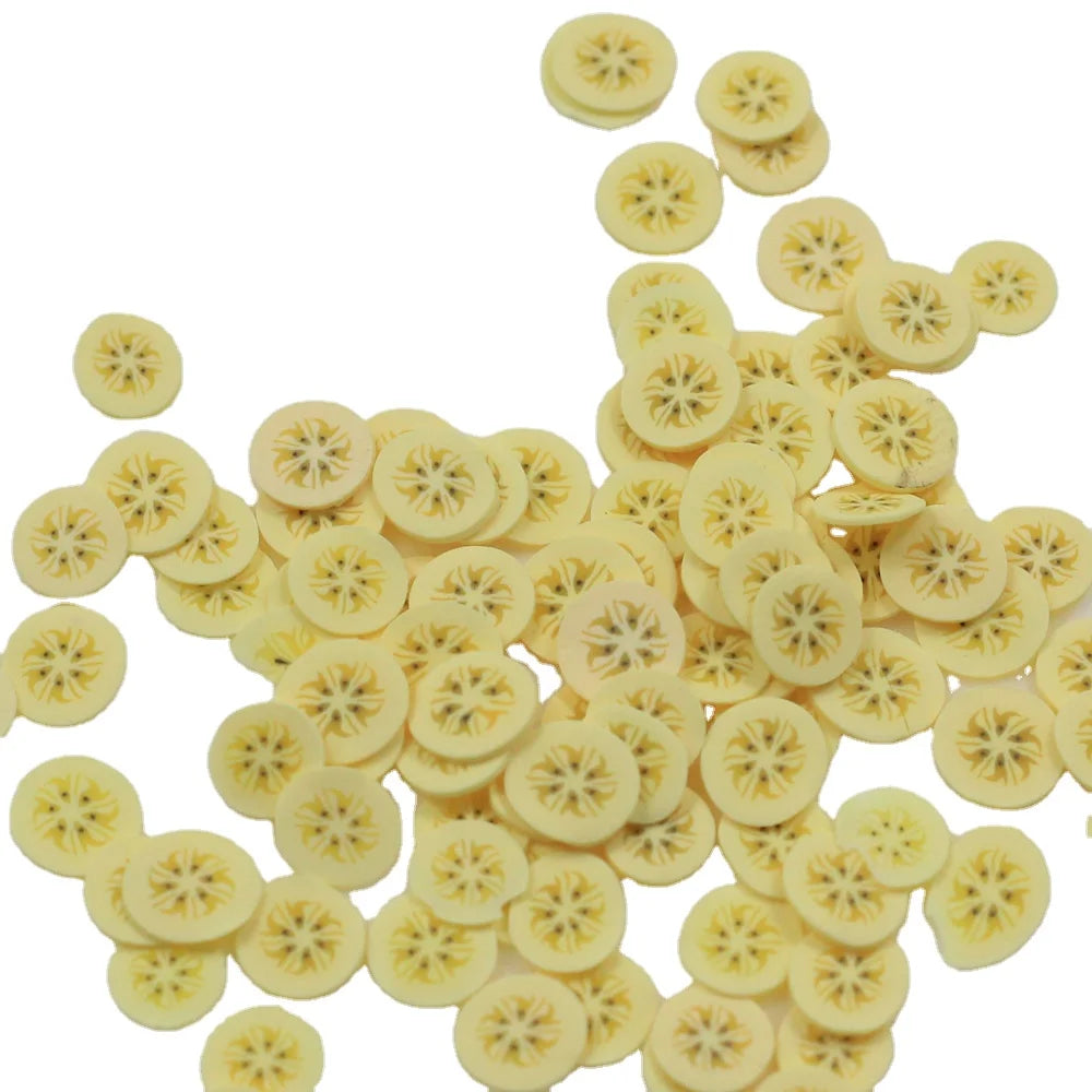 5mm Banana Slice Chips Fruit Polymer Clay Plastic Klei Mud Particles for Card Making Tiny Cute DIY Crafts
