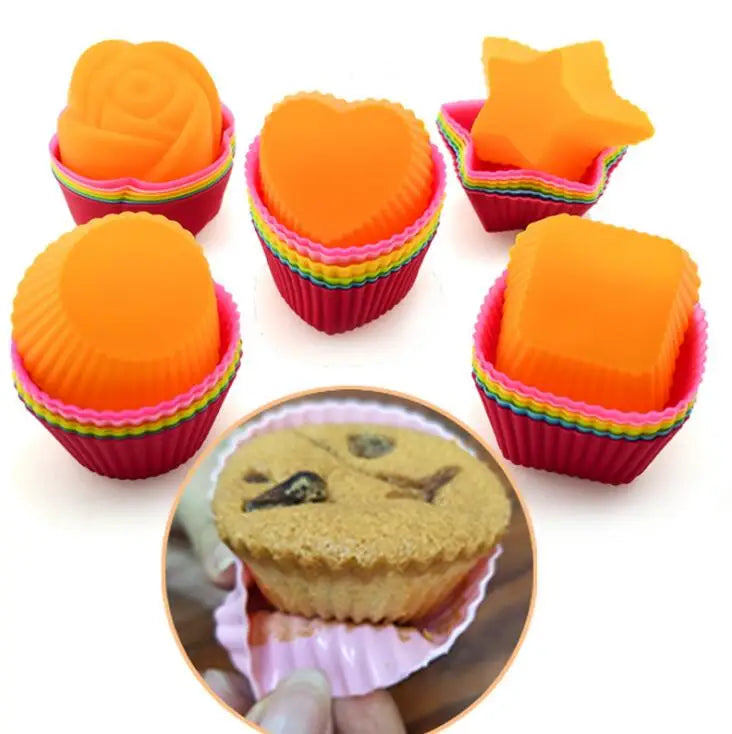 HY Round Stars Heart Flowers Muffin Cup Silicone Molds for Baking Cups