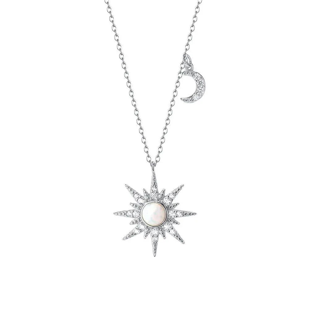 INS Trendy Pure 925 Sterling Silver Opal Gemstone North Star Pendant Necklace for Women Girls Jewelry