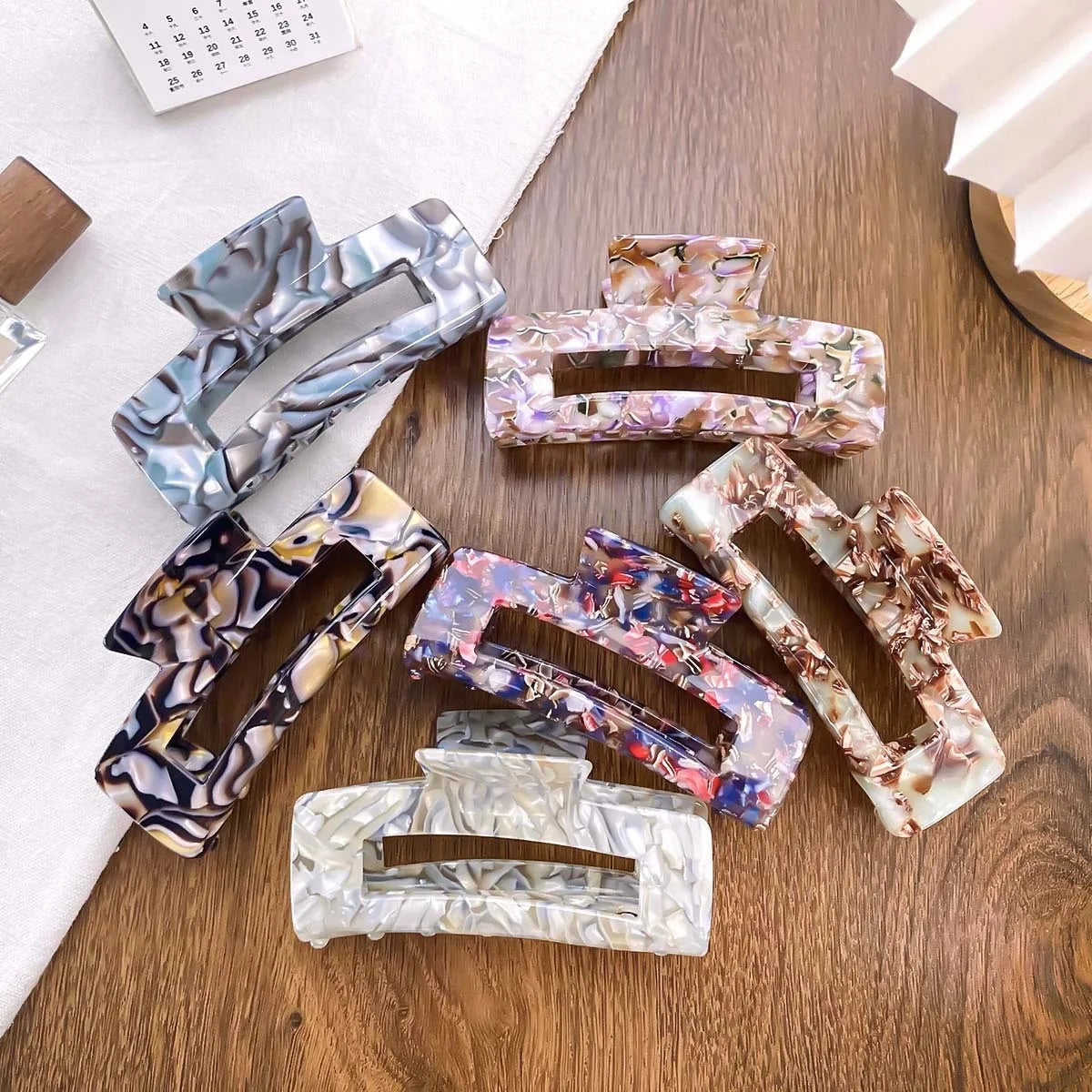 Customized 4.1inch 10.5cm Tortoise Shell Oversized Strong Hold Hair Jaw Big Large Rectangular Marble Claw Clips for Thick Hair