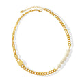 Fenny 18K Gold Plated Wholesale No Fade Permanent Luxury Baroque Freshwater Pearl Mixed Chain Stainless Steel Necklace
