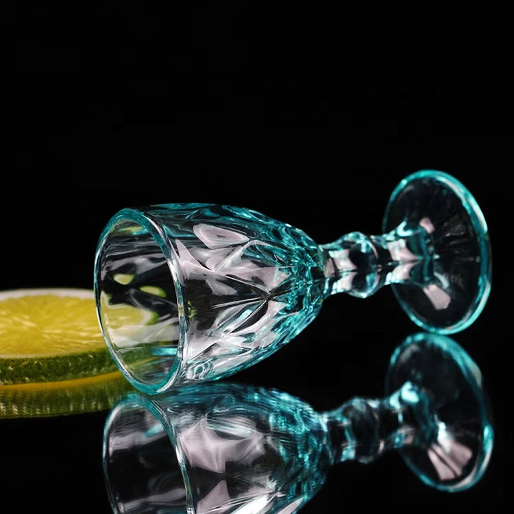 Machine Made Diamond Color Goblet Shot Glass 45ml Teal Unique Soju Shot Glasses Goblet Glass for Party