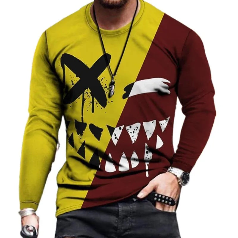 Fitspi Wholesale European American Style Men's Clothing Letter Crew Neck Casual Men 3d Printing Long Sleeve T-shirt