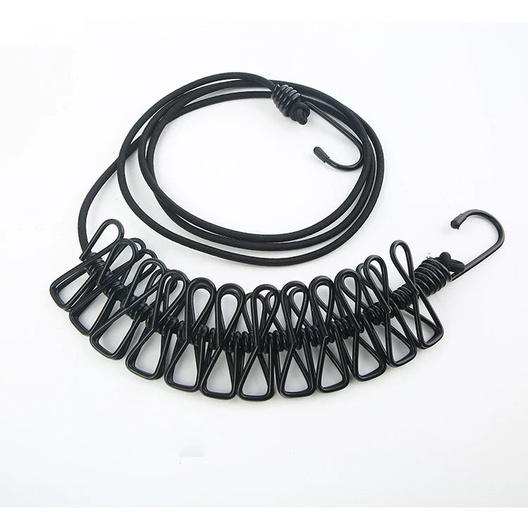 Windproof Travel Clothesline with 12 Clothespins Portable Clothesline for Camping/Backyard/RV