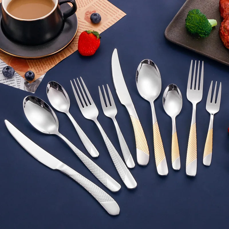 Luxury Stainless Steel Knife Fork Spoon Silverware Cutlery Set Creative Star Diamond Handle Hotel Cutlery Set