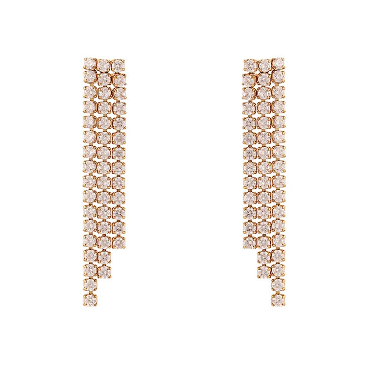 Wholesale Simple Luxury Dinner Ornaments Stainless Steel Earrings Shiny Zircon Tassel Earrings for Women Girls