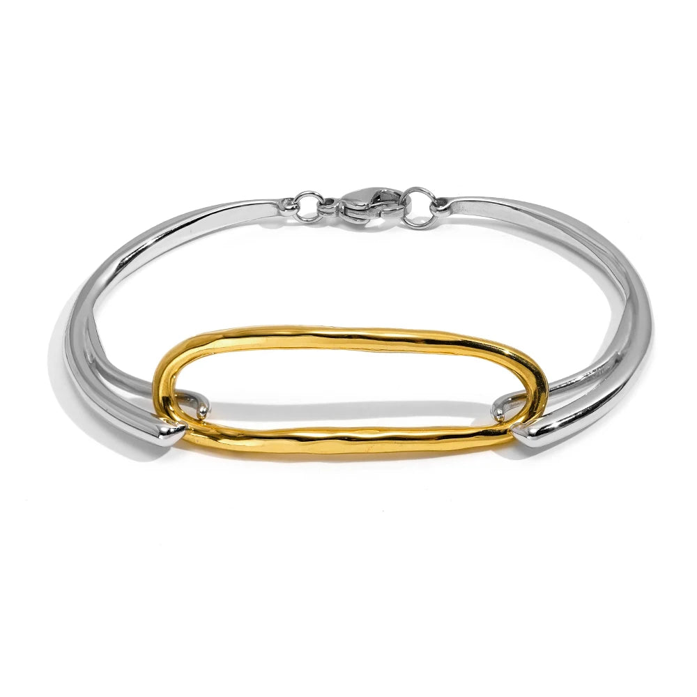 PVD 18K Gold Plated Stainless Steel Jewelry Geometric Two Color Irregular Hollow Bangle Waterproof for Woman Bracelet B252529