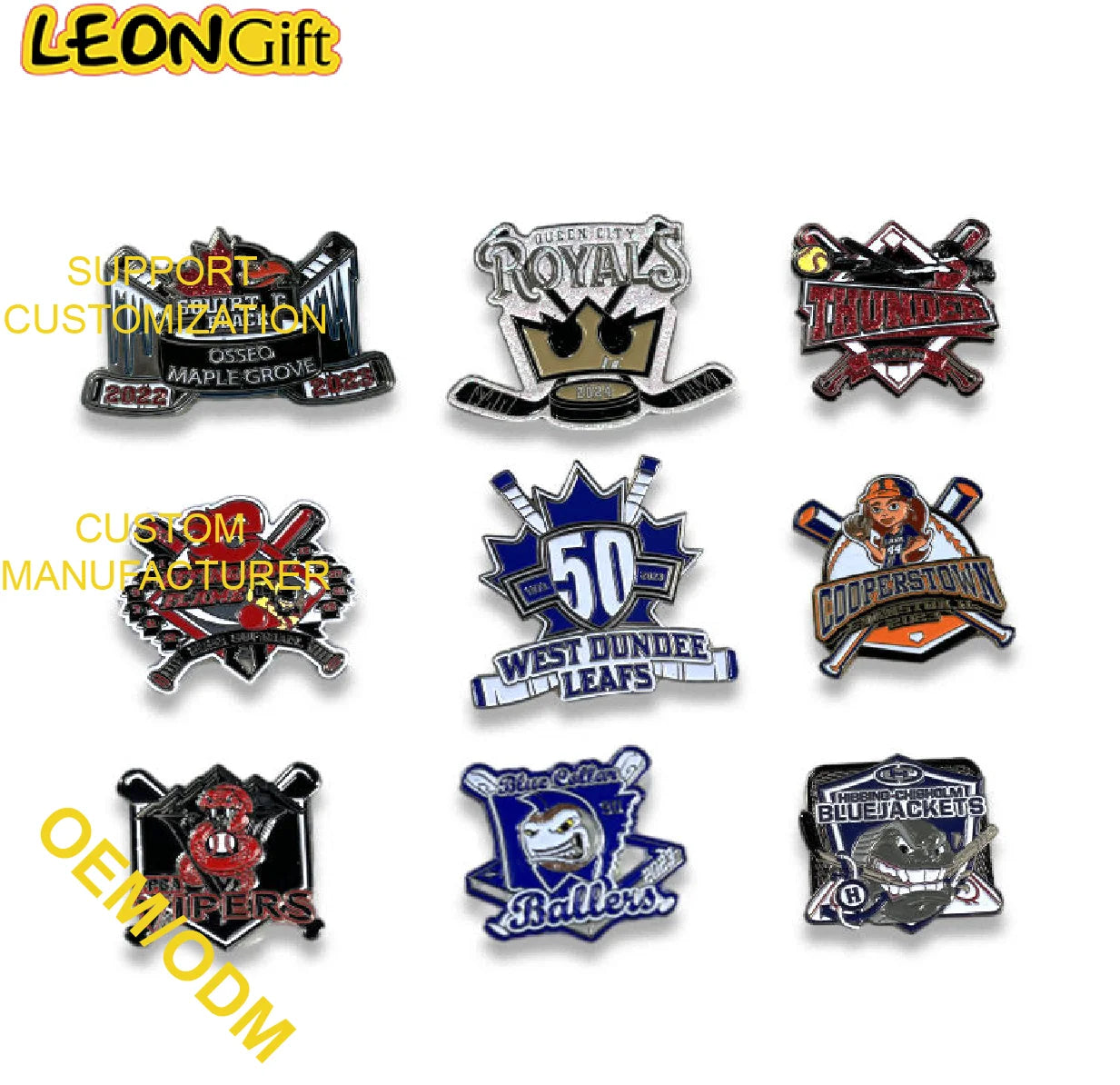 Wholesale Custom Logo Hip Hop Hat Pin Badge Baseball Club Emblem Soft Enamel Brim Pins Hat Clips Lapel Pins