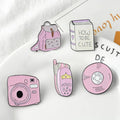 Pink Design School Bags and Camera Custom Metal Pin Badges Metal