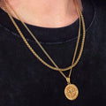Non Tarnish Vintage Necklace Jewelry Sets 18k Gold Steel Men Compass Pendant Wheat Chain Layered Crucifix Necklace Set for Gift