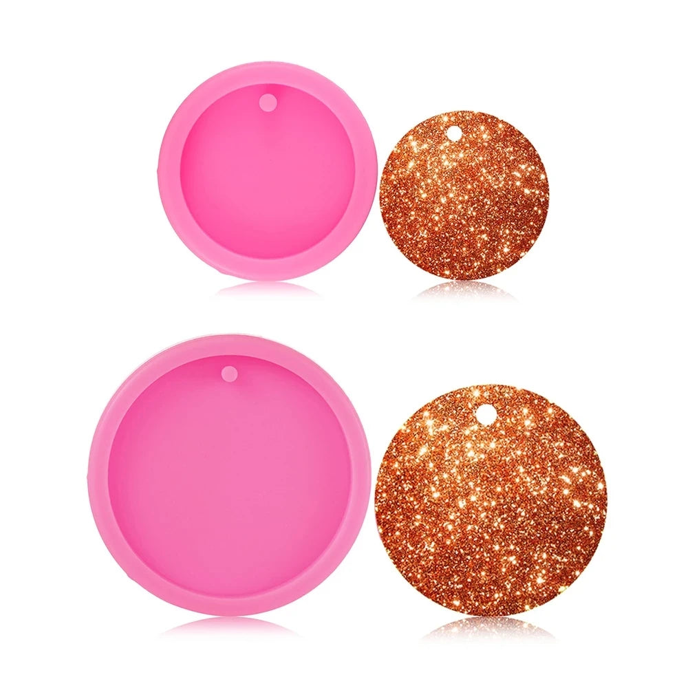 62mm/87mm Shiny Round Circle with Hole Disk Keychains Silicone Mold for Key Chain Pendant Clay DIY Resin Eco-Friendly Opp Bag