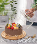 Bamboo Serving Cake Glass Dome Cover Food Preservation Cover Cake Tray Display Glass Cover Plate with Bamboo Tray
