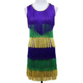 Ladies Mardi Gras Special Fringe Flapper Dress for Vintage Party Elegance