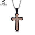 KALEN Gold Black Cross Zircon Pendant Stainless Steel Men Necklace Jewelry