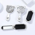 Electroplating Hollow Bear Heart Portable Hair Comb Small Silver Combs Massage With Removable Makeup Mirror Foldable Hair Brush