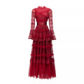 Top Quality Formal Party Long Evening Dress Spring Autumn Wedding Party Women Allover Ruffle Flower Princess Lady Long Dress