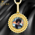 Ready to Ship 65mm Gold Plated Brass AAAAA Baguette CZ Diamond Iced Out Cuban Link Side Custom Photo Pendant for Men Women