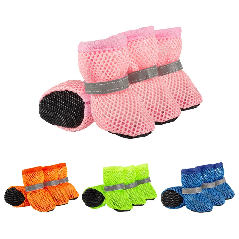 Summer Outdoor Hiking Claw protection Sandwich Mesh Cloth Non-slip Soles Dog Boots Reflective Breathable Dog Shoes