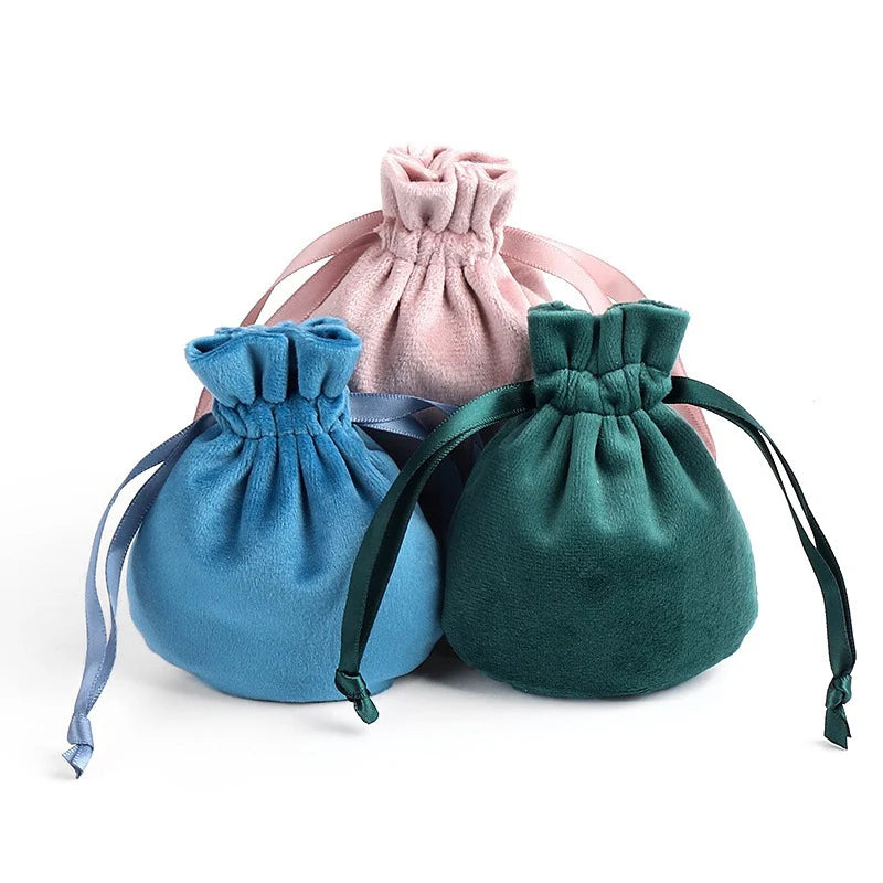 Small Jewelry Bag for Lipsticks Earrings Necklace Rings Custom Drawstring Bags Pink Velvet Jewelry Pouch