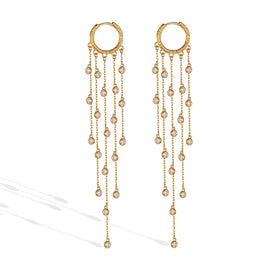 Multi Dangling Bezel Chain Gold Drop Earrings S925 Sterling Silver 925 Hoops Earrings with Long Tassel Gift for Her