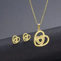 AA00309 Stainless Steel Star Moon Necklace Earring Set Hollow Heart Charm Pendant Stud Earrings Necklaces for Girl Women