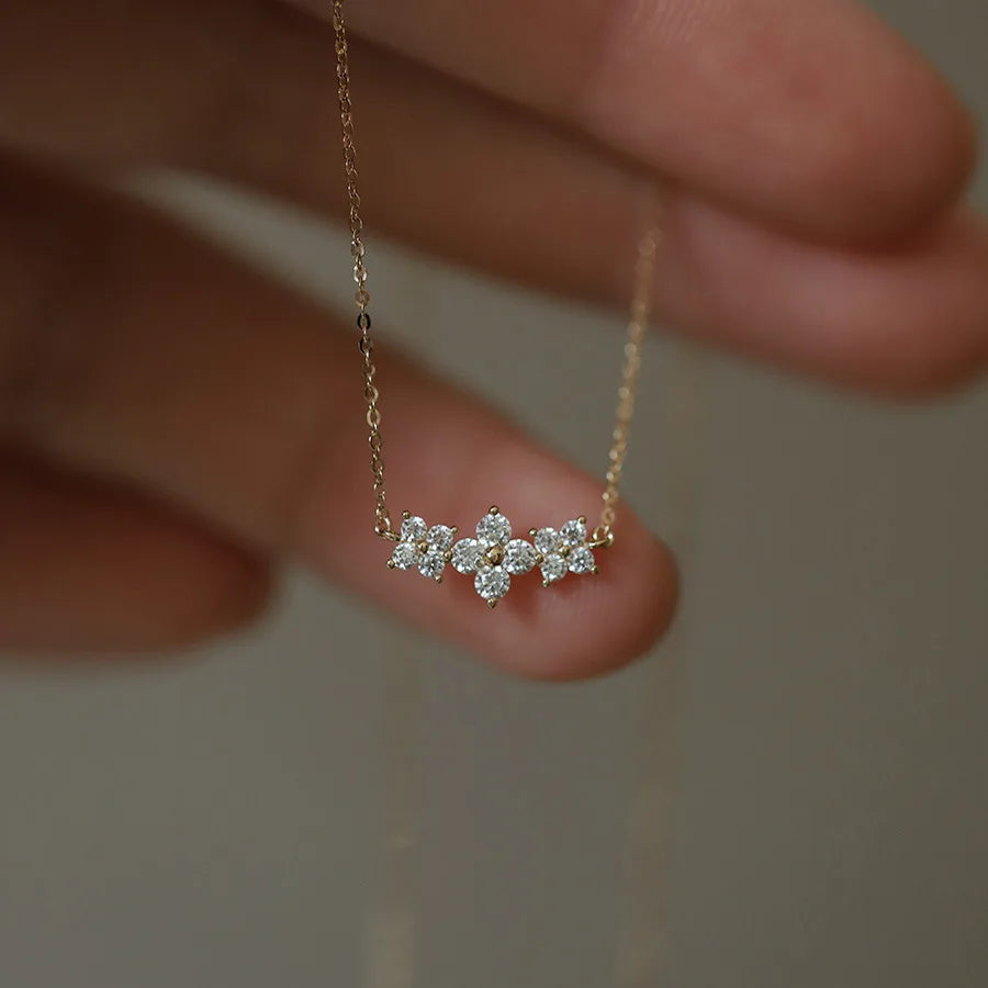 Lucky Cute Fashion Pure 925 Sterling Silver Four Leaf Clover Zircon Pendant Necklace for Women Girls Jewelry