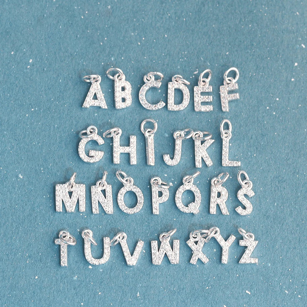 26 Letters a to Z Alphabet Pendant DIY Parts 925 Sterling Silver Bracelet Charm