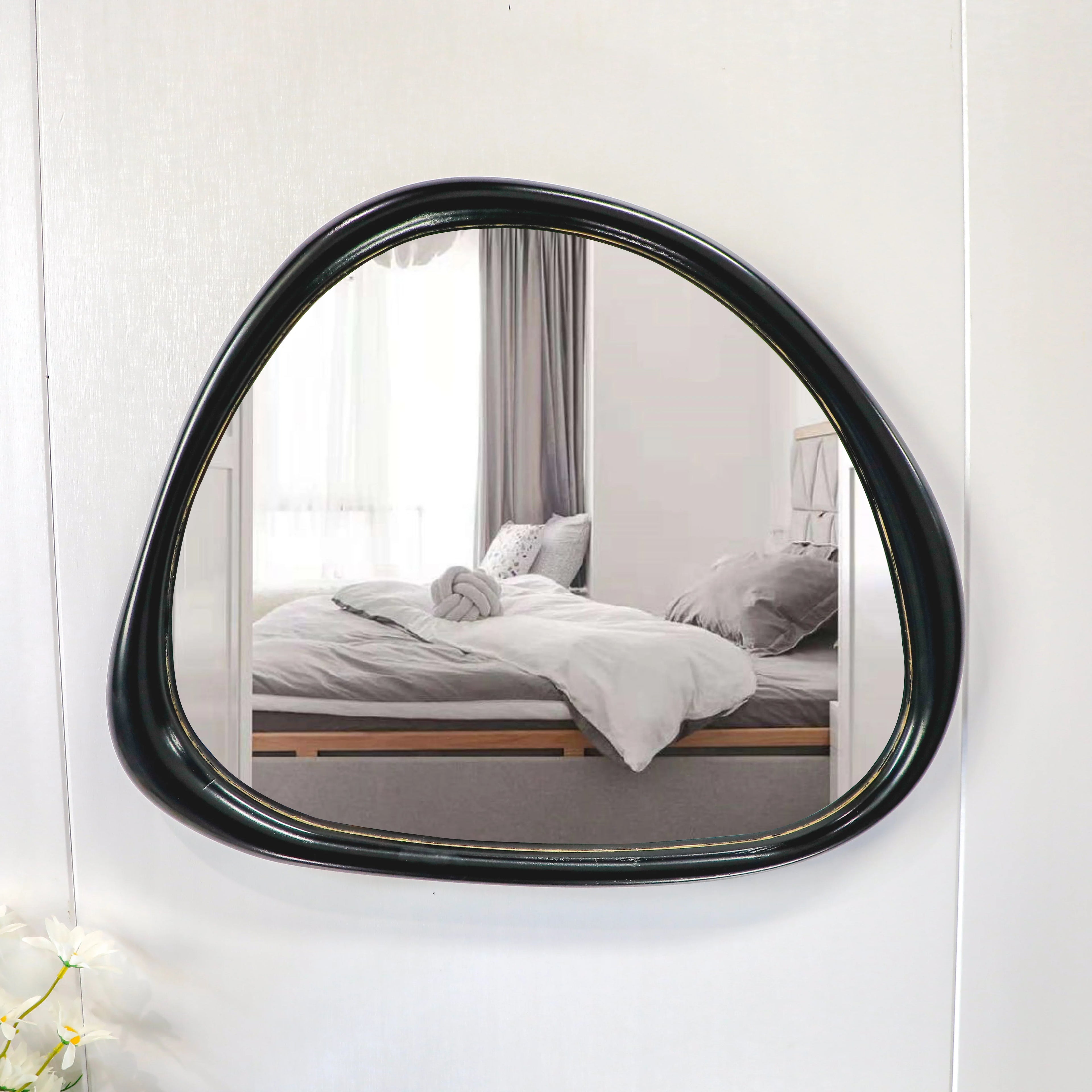 70x50cm Smooth Wood Framed Decorative Wall Mirrors Durable Solid Wooden Irregular Wall Mirror for Living Room