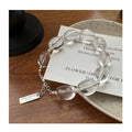 925 Sterling Silver White Crystal Beads Beaded Bracelets for Women Girls Fine Jewelry