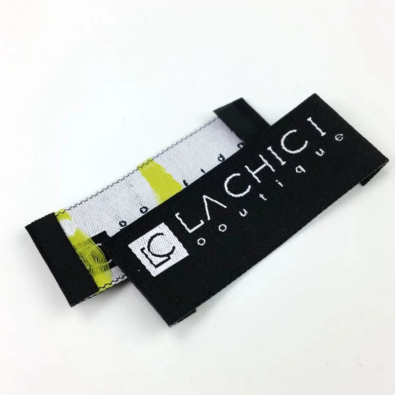 Custom Logo Clothing Label High-Density Woven Polyester Neck Label End Folded Embroidery for Bags Black Color