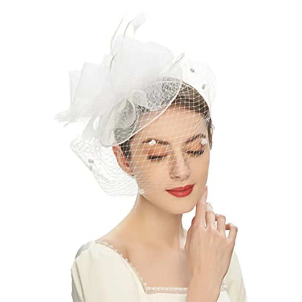 HZO-23019 Ladies Wedding Party Small Mini Elegant Classy Flower Mesh Fascinators Hairband With Veil Church Hats Headband