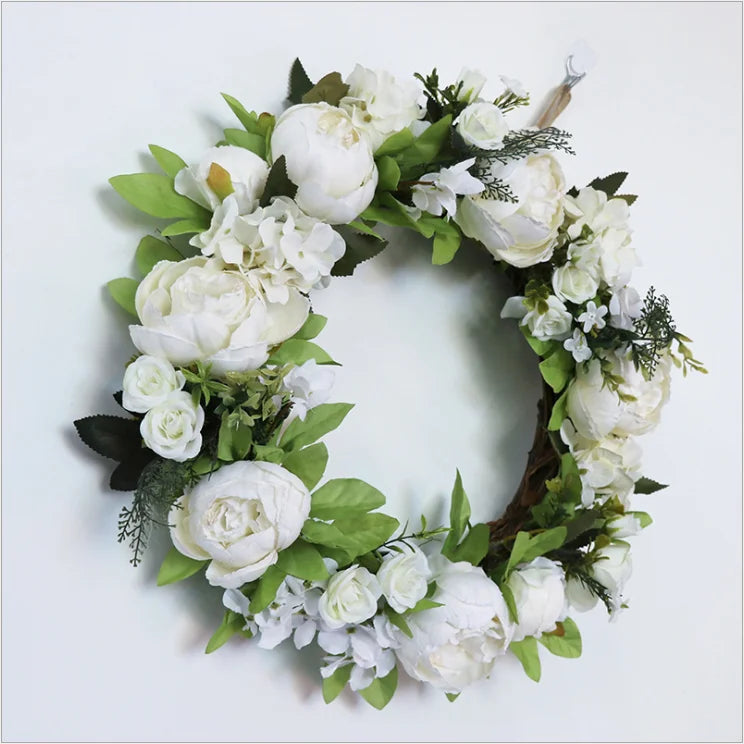 JingRui Realistic Handmade Wedding Gift Garland Decorative Silk Artificial Flowers Wreath 40cm Diameter Modern Style Factory