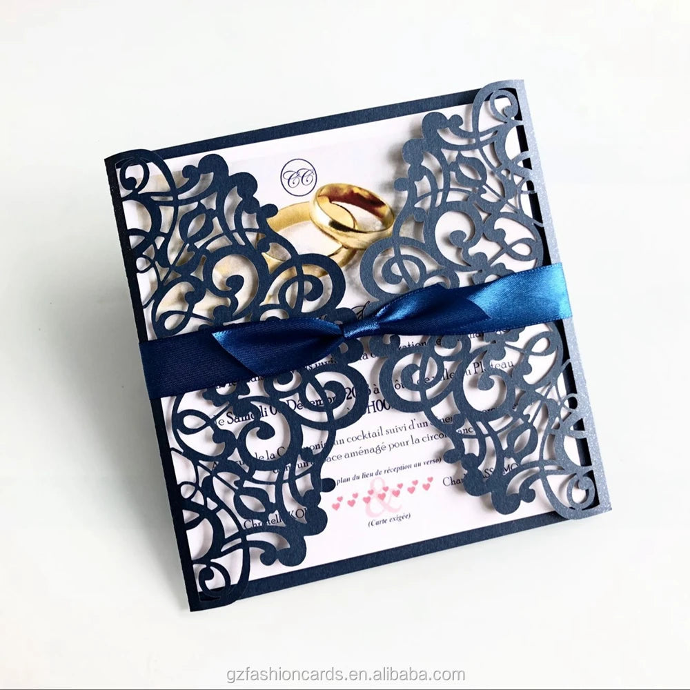 Dark Blue Invitation Card Laser Cut Paper Slay-up Holiday Cards Lace Wedding Birthday Invitation Cards