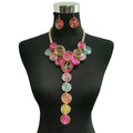 New Design Exaggerated Long Pendants Jewelry Sets Geometric Metal Spiral Round Earrings Big Crystal Beads Choker Necklace Sets