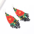 High Quality Women's Trendy Huggie Earrings Hand-Woven Multi-Color Crystal Bead Studs with Flower Fringed Seed Beads for Gift