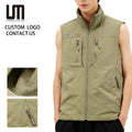 Custom Logo Winter Fashion Men's Stand Collar Windproof Fleece Jacket Casual Outdoor Plus Size Vest Front Keep Warm Sleeveless