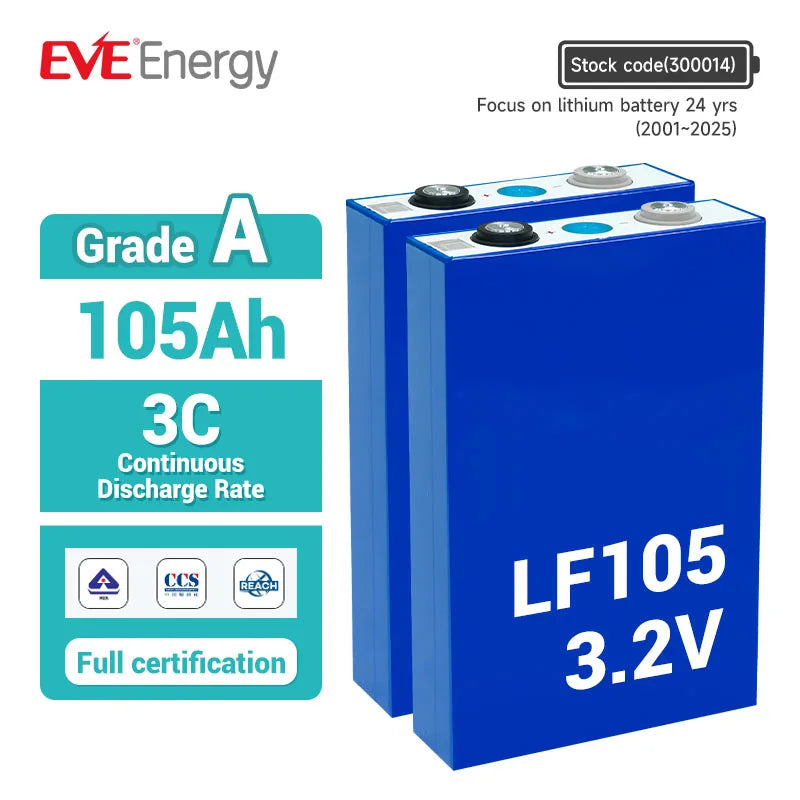 EVE EU STOCK LF105 105Ah 4000cycles 3.2V Lifepo4 Battery Home Energy Storage System