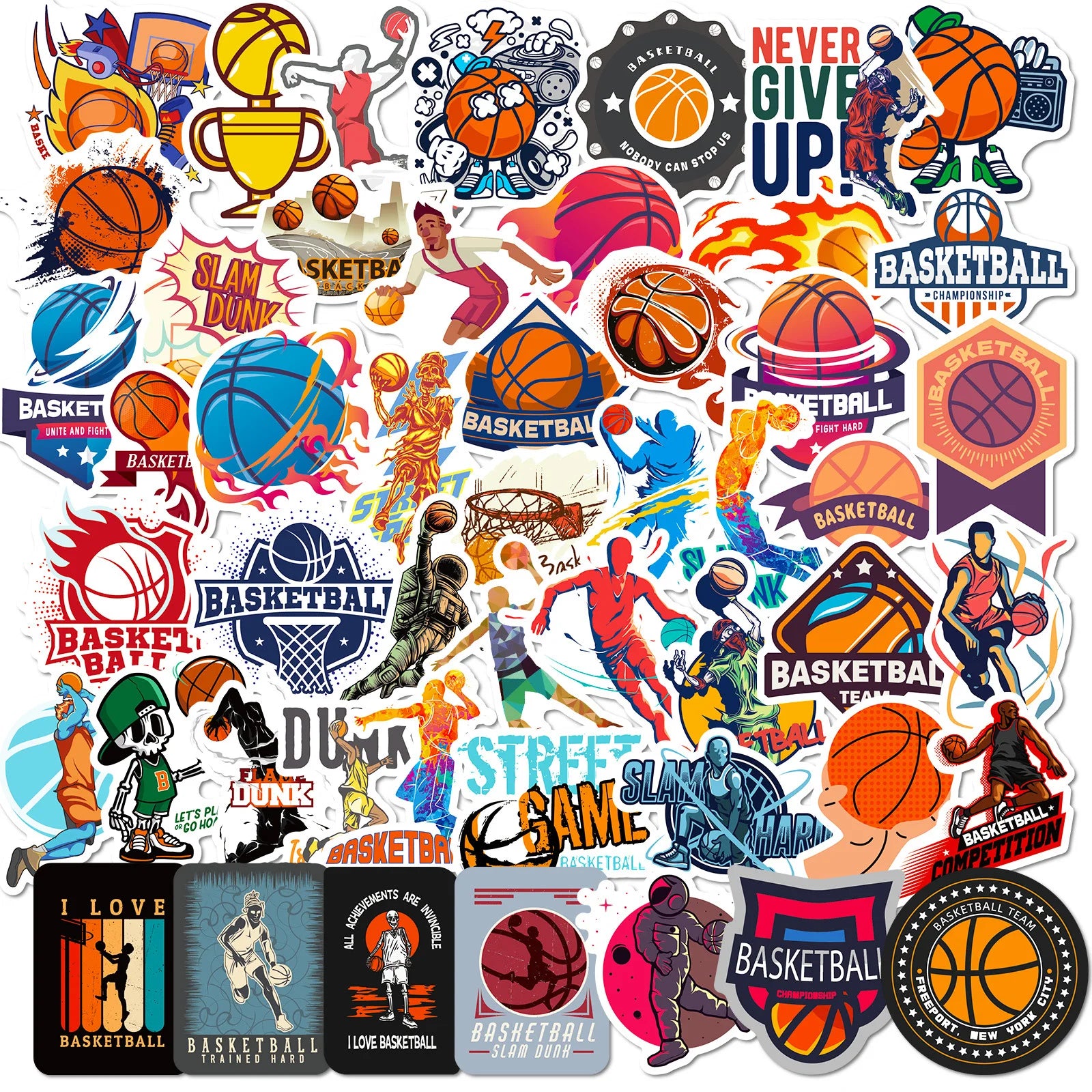 Newly 50PCS Trendy Cool Motivational Sport Slam dunk Cartoon Basketball Sticker