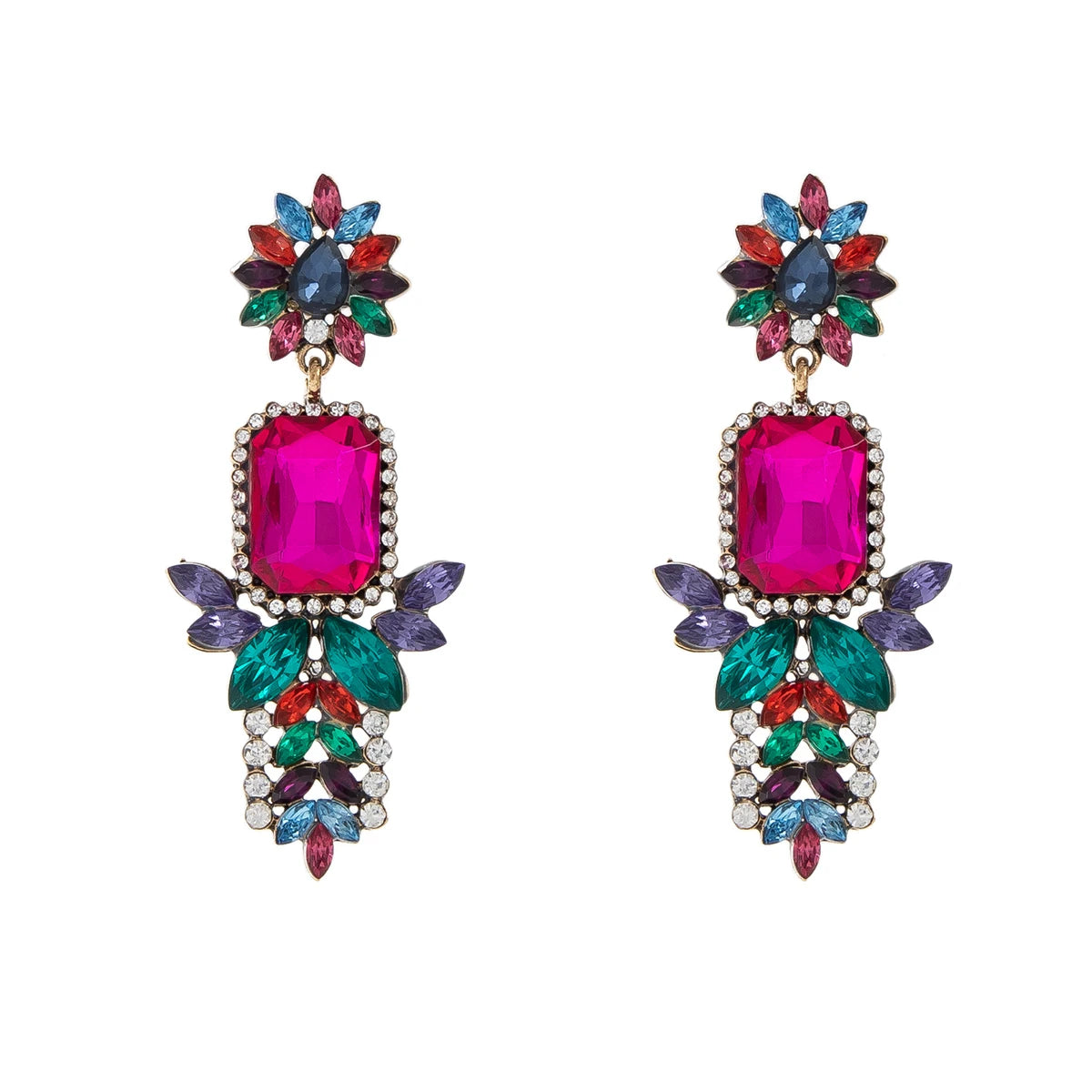 Stylish Multilayer Sparkling Glass Diamond Earrings Exaggerated Rhinestone Crystal Geometric Dangle Earrings for Party