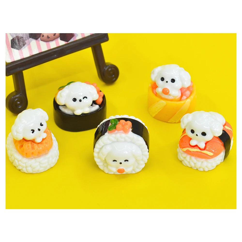 Cute Dog Sushi Cartoon Charms Resin Flat Back for DIY Handmade Crafts Doll House Toy Desk Ornaments