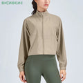 SHINBENE EASY CARE Lightweight Full Zipper Sport Jacket Coat Women Leisure Workout Gym Yoga Cropped Windbreaker With Pocket