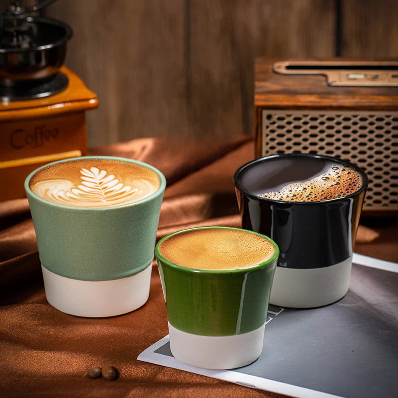 Hand Painted Glaze Porcelain Espresso Latte Coffee Cup Customized Logo Drinking Mug No Handle Stoneware Tea Mug for Wholesale