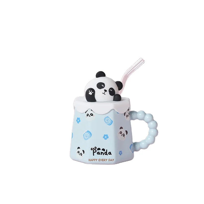 Madou Cute Animal Ceramic Tumbler Straw 400ml/600ml Capacity Lovely Pattern Lid Porcelain Clay Giftware ODM Model Online Payment