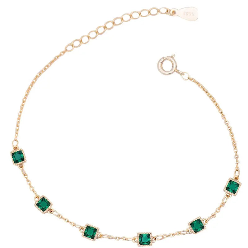 925 Sterling Silver square Heart Oval Eye Shape Emerald Green Zircon Gold Plated Bracelets for Women St. Patrick's Day