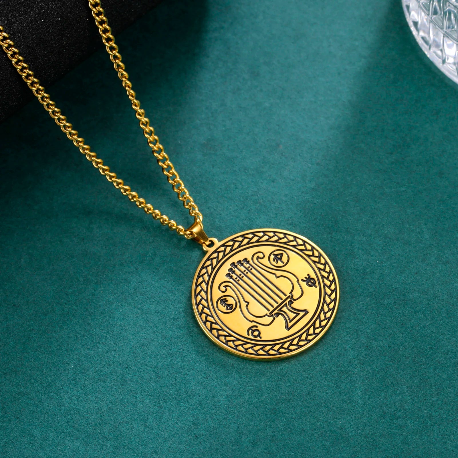 King David's  Lyre Jewish Harp Pendant Necklace Kinnor Judaica Symbols Prayer Healing Amulet Stainless Steel Jewelry
