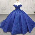 Jancember DY9882 Formal Blue Party Off Shoulder Ball Gowns for Women Evening Dress