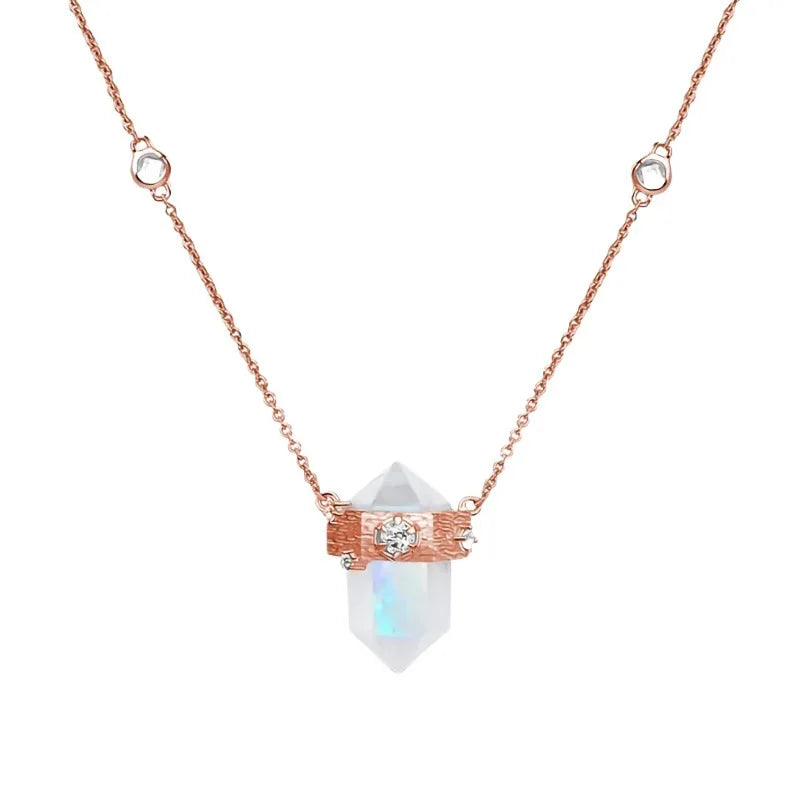925 Sterling Silver Drop Moonstone Pendant with Rose Gold Necklace Crystals Necklace