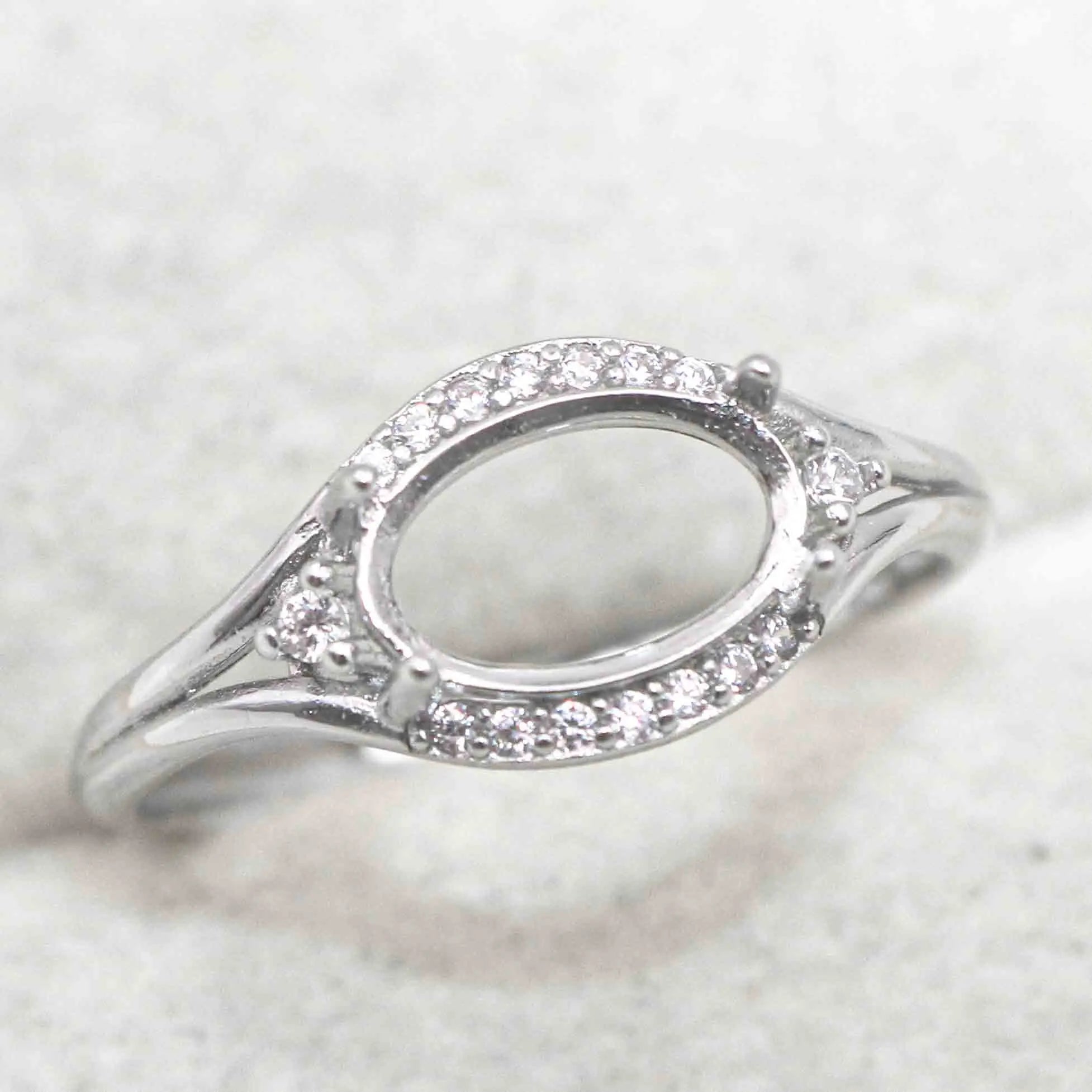 Sterling Silver 6*9mm Semi Mount Ring Frame Empty Blank Support Claw Setting S925 Base Holder Without Center Stone for DIY Inlay