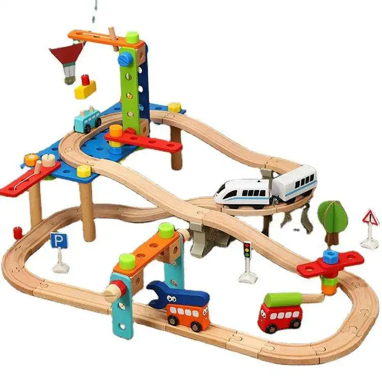 Custom Children Wooden Electric Race Yrack Train Educational Railway Toys for Toddler