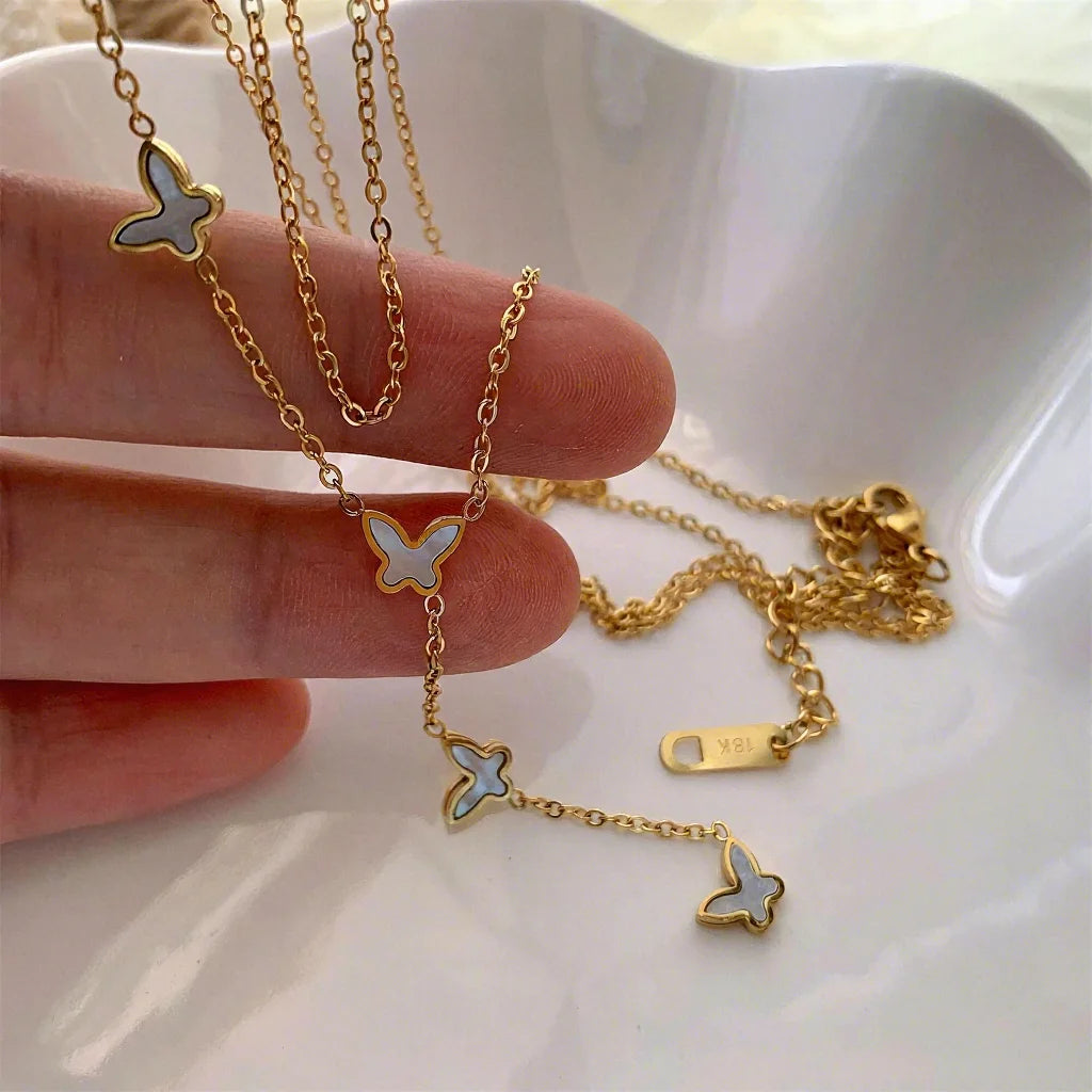 2022 New Vintage Stainless Steel French Flower Butterfly Necklace Does Not Fade Heart Choker Clavicle Snake Chain Jewelry Girl